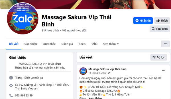 Fanpage chính thức của Massage Sakura Vip Thái Bình